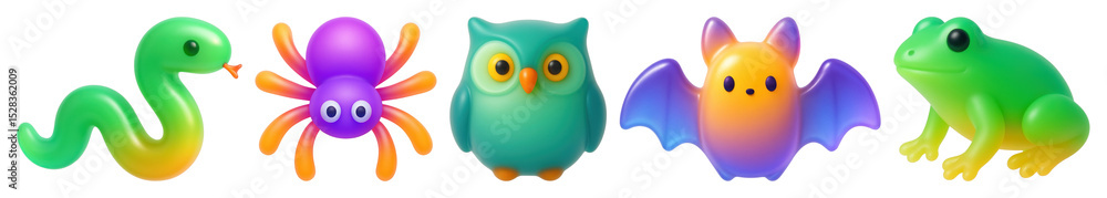 Obraz premium PNG Colorful cartoon animal figures, element set on transparent background