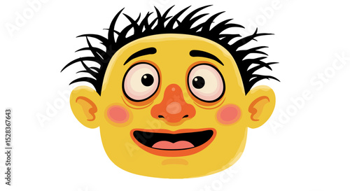 Cartoon character with spiky hair smiling cheerfully  
