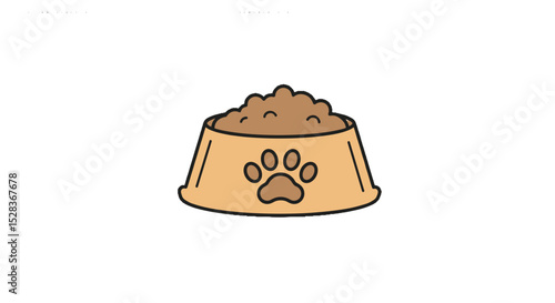 Pet food bowl filled with kibble on a white background  