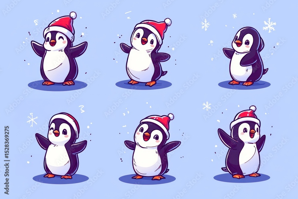 Fototapeta premium Festive penguins celebrating Christmas