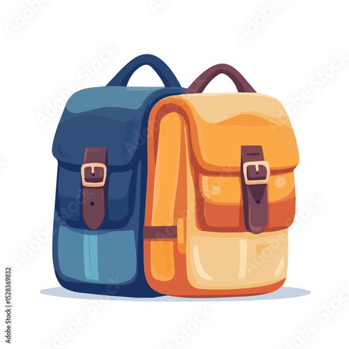 2D flat vector illustration of Backpacks, isolated on a white background.