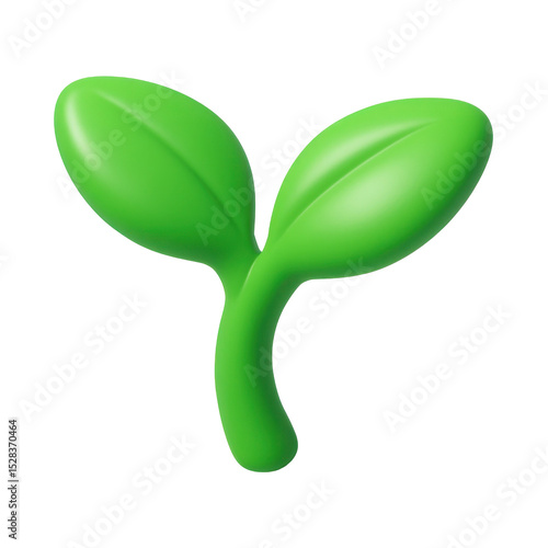 3d icon Small green plastic sprout growing, with two leaves and transparent background