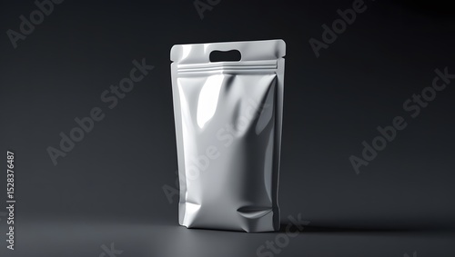 Studio photoshot of a white pouch packaging mockup templates isolated on black background