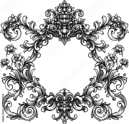 baroque heraldic ornament frame ink drawing