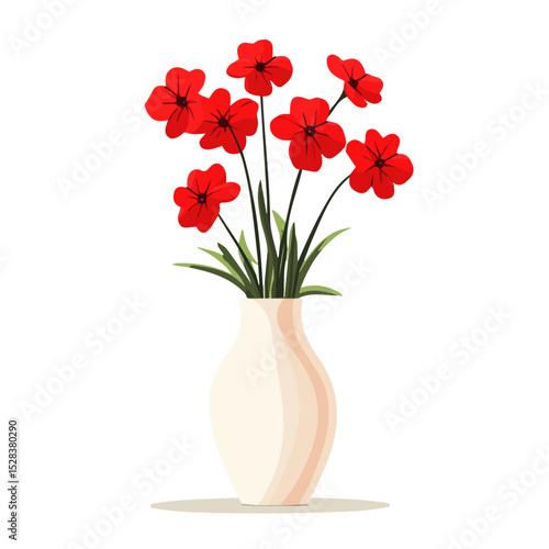 A Red Campion In A Vase vector 2D flat illustration, isolated on a white background.