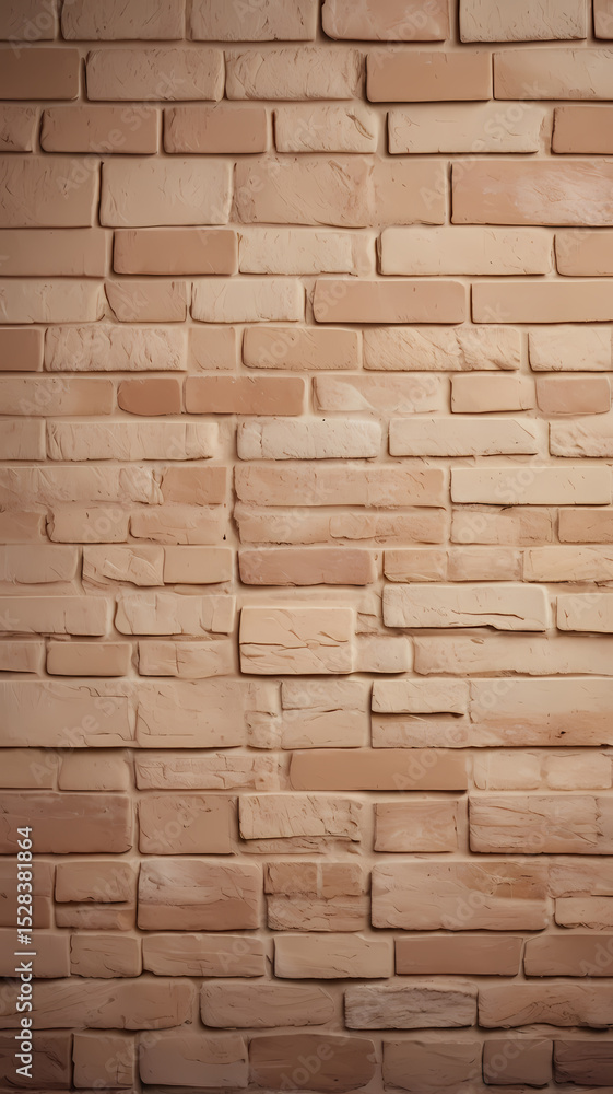 Obraz premium Moody close-up of soft beige brick wall texture featuring slight surface irregularities and delicate mortar lines under warm natural light, perfect for subtle architectural backgrounds and textured