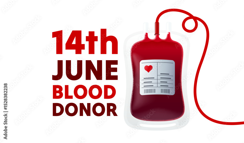 Naklejka premium 14 June Donor blood bag, blood donation announcement cover. Vector illustration