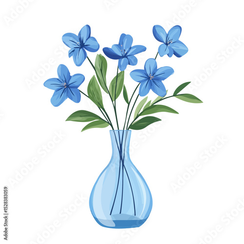 2D flat vector illustration of A Mountain Bluet In A Vase, isolated on a white background.