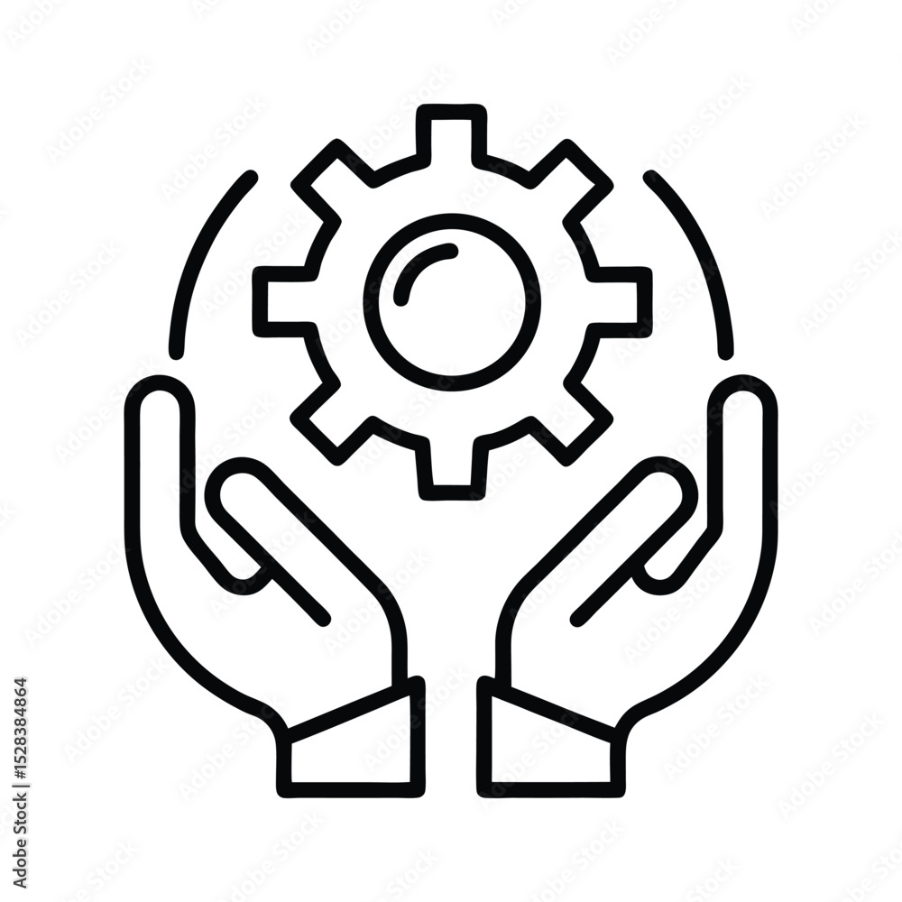 Safe tool icon. hand with gear. icon related to tool. outline icon style. Simple vector design editable Warning icon with gear. icon related to tool. Safe tool icon. hand with gear. icon related to tool. outline icon style. Simple vector design editable Warning icon with gear. icon related to tool.