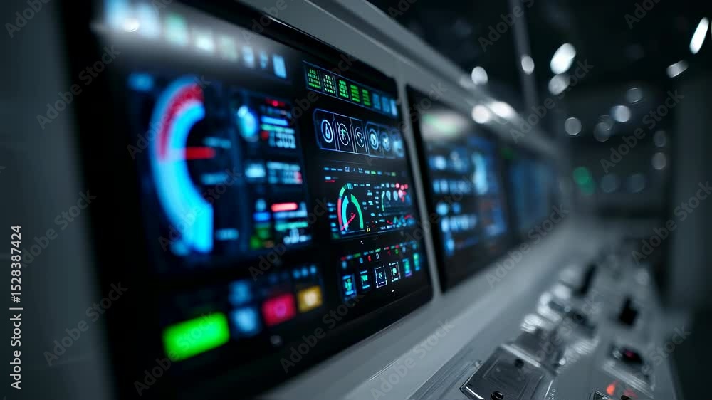 Complex digital interface displaying vital information, suggesting advanced technological monitoring within a spacecraft or sophisticated control center Complex digital interface displaying vital information, suggesting advanced technological monitoring within a spacecraft or sophisticated control center