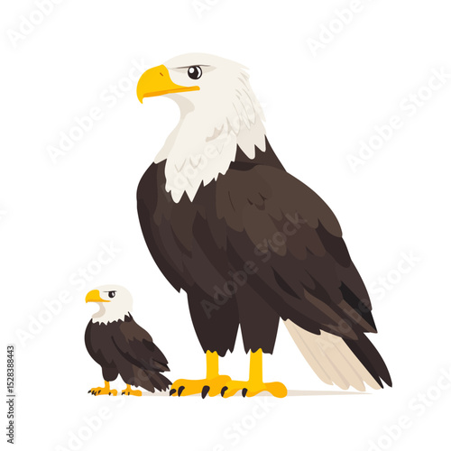 A Mother Eagle With Her Kid 2D flat vector illustration, isolated on a white background.
