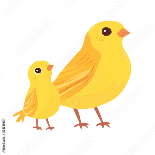 2D flat A Mother Canary With Her Kid illustration vector, isolated on a white background.