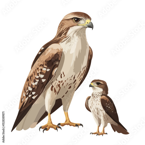 2D flat A Mother Buzzard With Her Kid illustration vector, isolated on a white background.