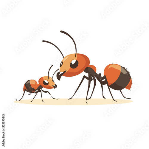 A Mother Ant With Her Kid illustration vector 2D flat, isolated on a white background.