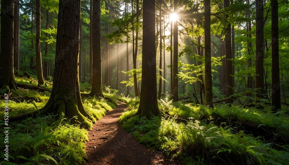 Fototapeta premium Sunlit Forest Path.