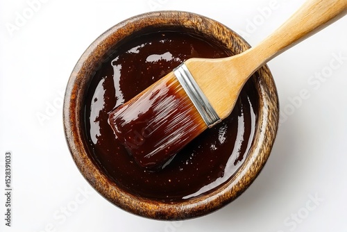 Overhead Close-Up of BBQ Sauce and Basting Brush – Minimalist Composition on Clean White Background
