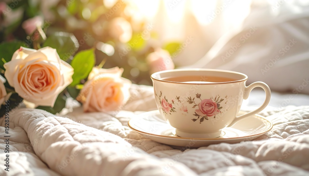Sunny Morning Tea with Roses. Sunny Morning Tea with Roses.