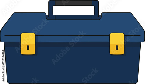Toolbox with dark blue body and yellow latches simple vector illustration for tool storage and organization 