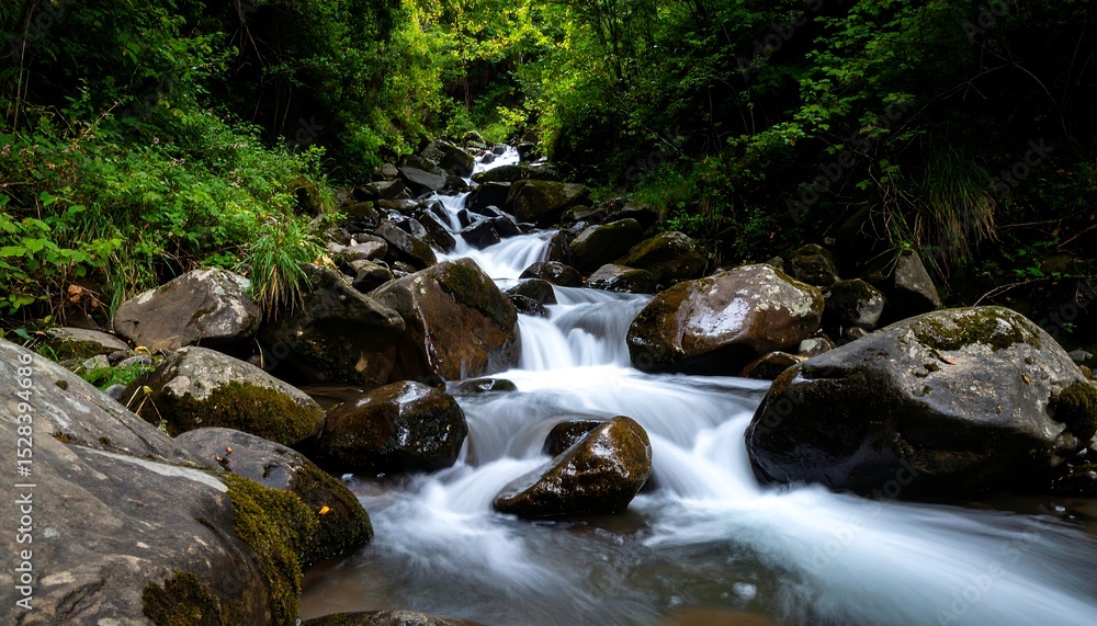 Forest stream with flowing water, and rocks. Forest stream with flowing water, and rocks.