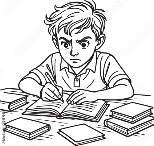 Frustrated Student Studying with Books