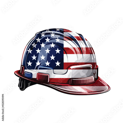 Safety Helmet with United States of America Flags: Patriotic Construction Safety Equipment