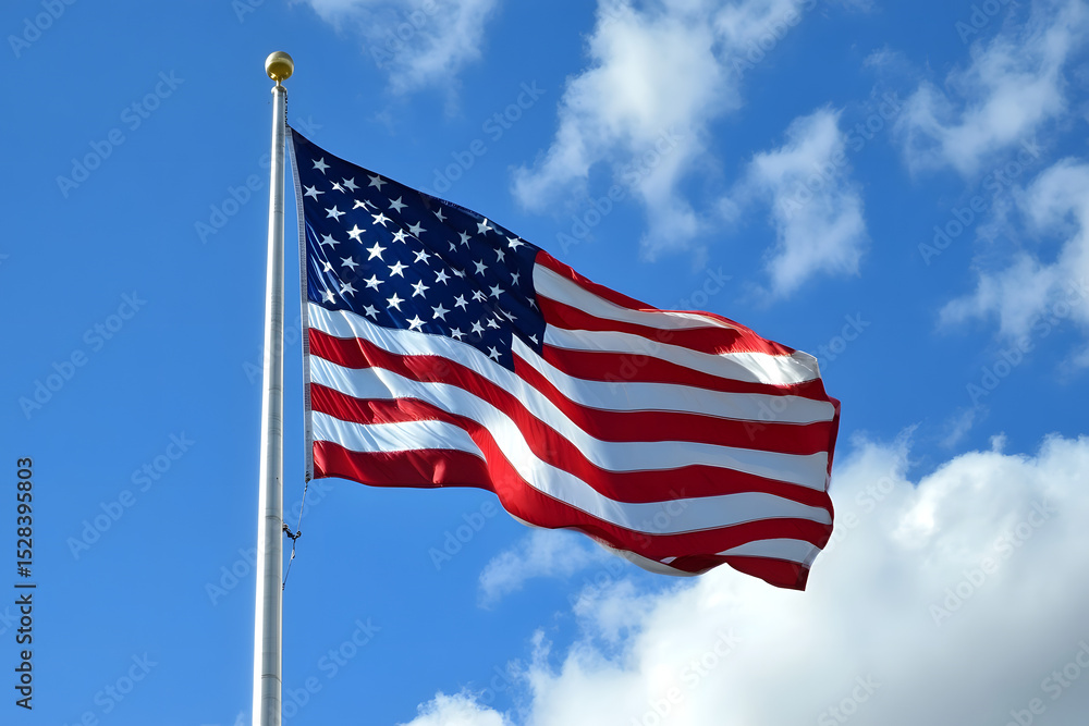 Naklejka premium An American flag waving proudly against a blue sky on Flag Day