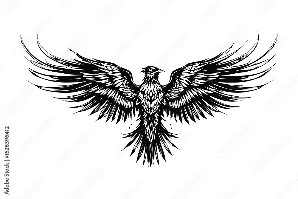 Obraz premium Majestic phoenix bird rising tattoo design silhouette isolated on white background