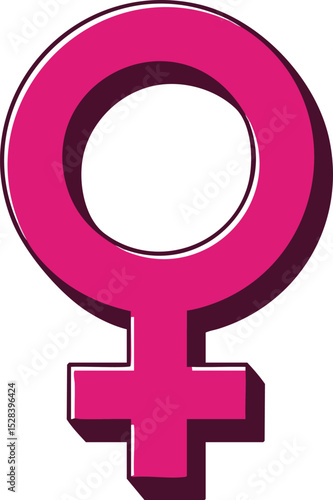 Female gender symbol icon in vibrant pink with shadow effect vector illustration 