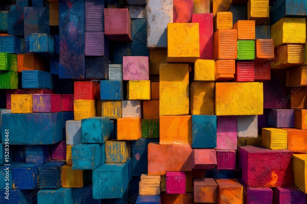 Colorful Cube Sculpture Represents Global Trade Colorful Cube Sculpture Represents Global Trade