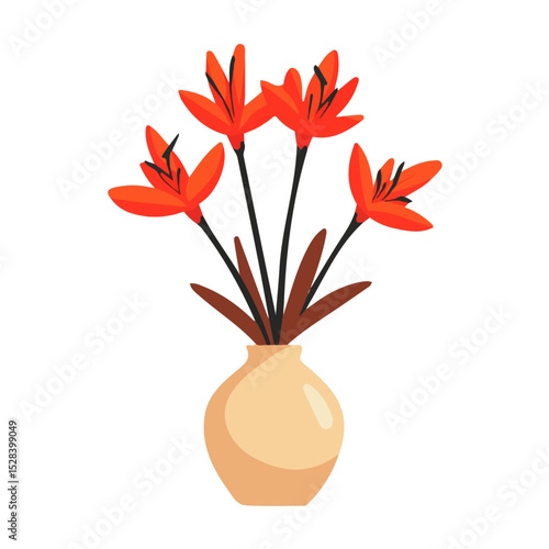 2D flat A Kangaroo Paw In A Vase vector illustration, isolated on a white background.