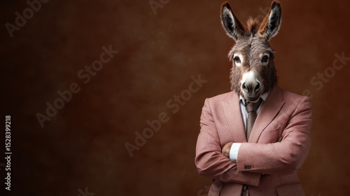 A whimsical image of a donkey in a suit, conveying humor and creativity through the combination of human attire and animal characteristics, perfect for playful contexts.