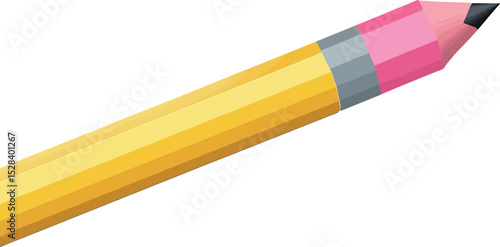 Yellow wooden pencil with an eraser tip isolated on a white background, perfect for school, office, or art