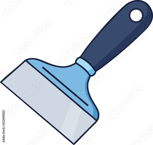 Paint scraper tool with blue handle for home improvement and wall cleaning tasks in vector style illustration 