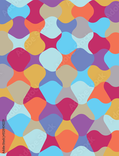 Colorful geometric pattern with overlapping rounded diamond shapes. Abstract and modern, suitable for digital print, fashion, and backgrounds