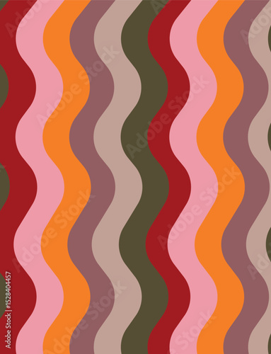 Retro seamless pattern with wavy stripes in earthy and warm tones. Perfect for vintage-inspired design, fabric prints, and digital art