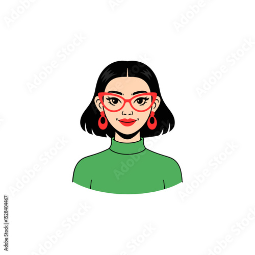 Friendly Girl with Glasses in Green Dress