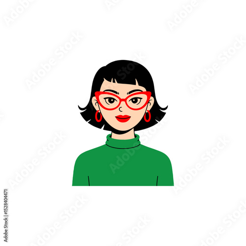 Friendly Girl with Glasses in Green Dress