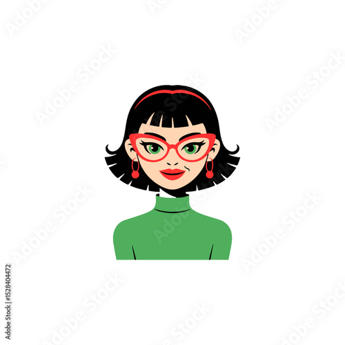 Friendly Girl with Glasses in Green Dress