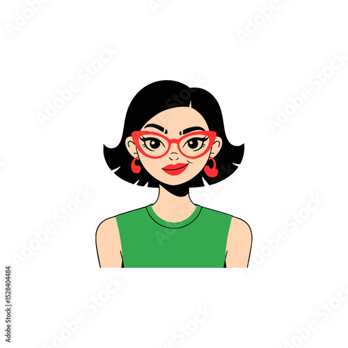 Friendly Girl with Glasses in Green Dress