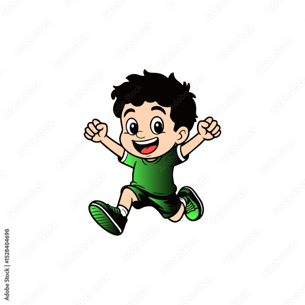 Fototapeta premium Excited Happy Boy Running Cartoon Vector Art