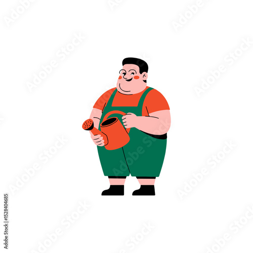 Chubby Farmer Holding Tool Vector Cartoon Character