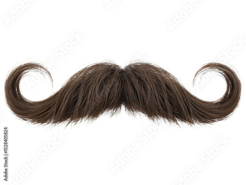 Brown swirled handlebar mustache hair isolated on man wig male retro style on transparent background