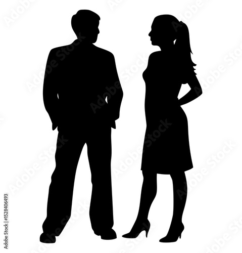 Vector silhouette PNG of couple and office team in business scene
