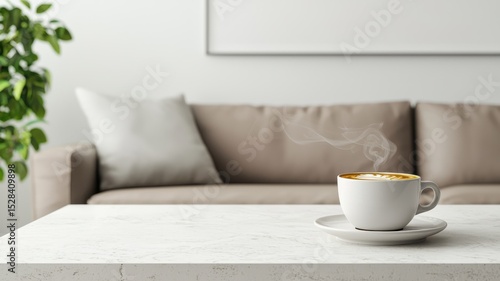 Wallpaper Mural National cappuccino day with hot caffeine idea. Cozy scene with a steaming cup of coffee and a sofa. Torontodigital.ca