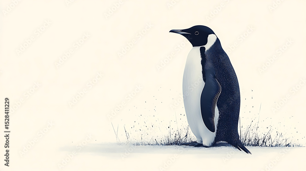 Fototapeta premium Solitary Emperor Penguin in Antarctic Landscape Minimalist Wildlife Art