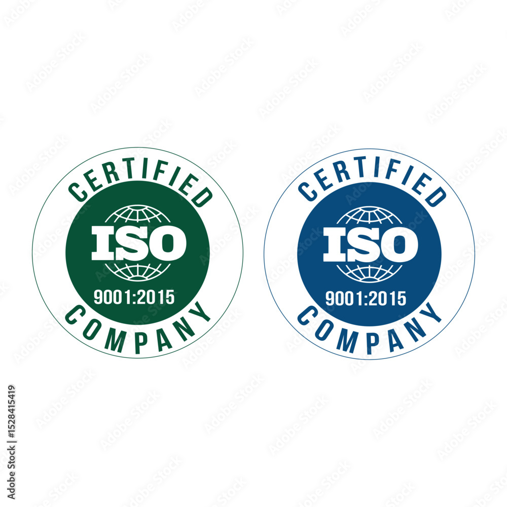 ISO Certified Company 9001 to 2015 Two Style Stamp Vector Icon ISO Certified Company 9001 to 2015 Two Style Stamp Vector Icon