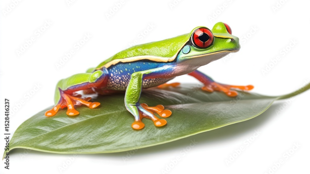 Naklejka premium Vibrant frog on a leaf