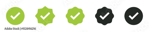 Verified badge icon tick symbol vector approved check mark icon. set of checkmark icons. for approval, verification, and success designs