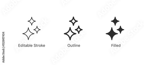 Sparkle stars icon set. Shine icons for app user interface and web elements. editable stroke icon