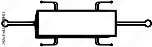 Diagram of a rectangular component with connecting leads.